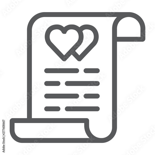 Marriage contract line icon, document and agreement, marriage insurance sign, vector graphics, a linear pattern on a white background.