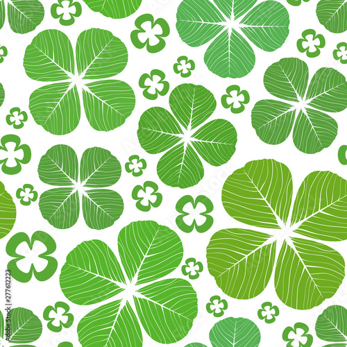 Seamless pattern with clover leaves, shamrock, vector, backgrounds, wallpaper, textile