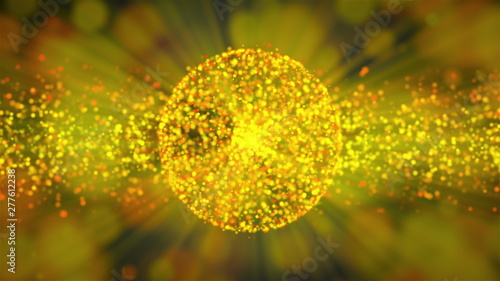 Gold abstract sphere with many rays is in the space, 3d rendering computer generated background
