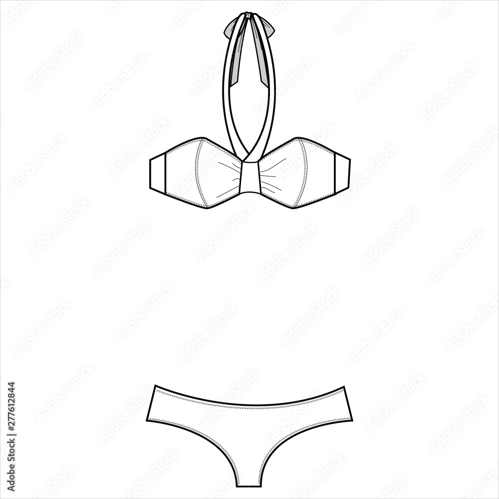 Obraz premium Beachwear fashion flat sketch template