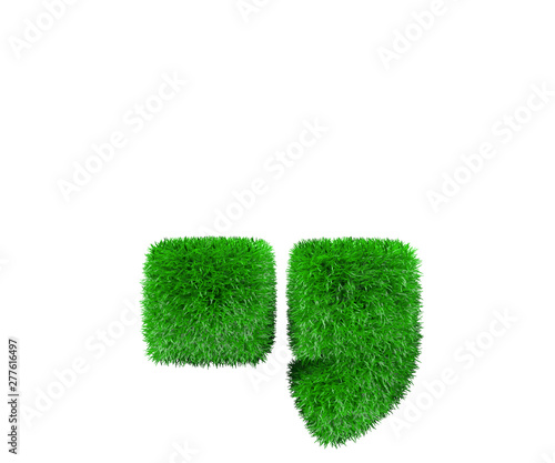 Nature concept - period (full stop) and comma made of green foliage isolated on white background - 3D illustration of symbols