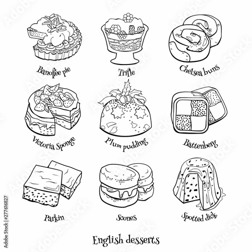 Obraz na plátně Collection of traditional english desserts