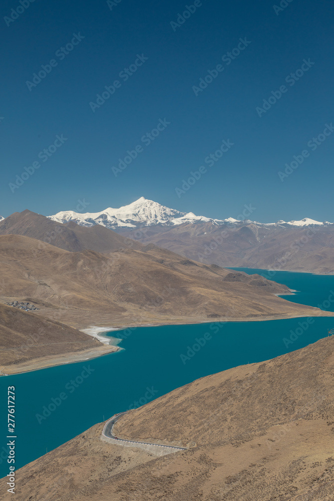 A view of the picturesque Yamdrok Lake in the Tibet Autonomous Region, an area controlled by China