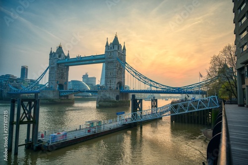 Tower Bridge across the River Thames in London  UK.