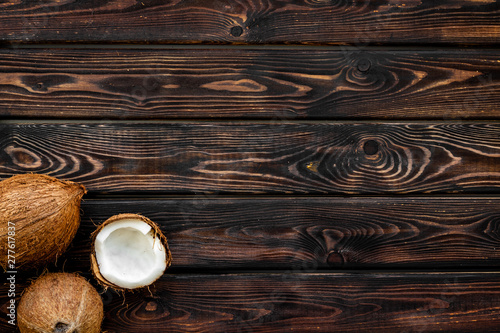 natural coconut to make organic cosmetics on wooden background top view mockup