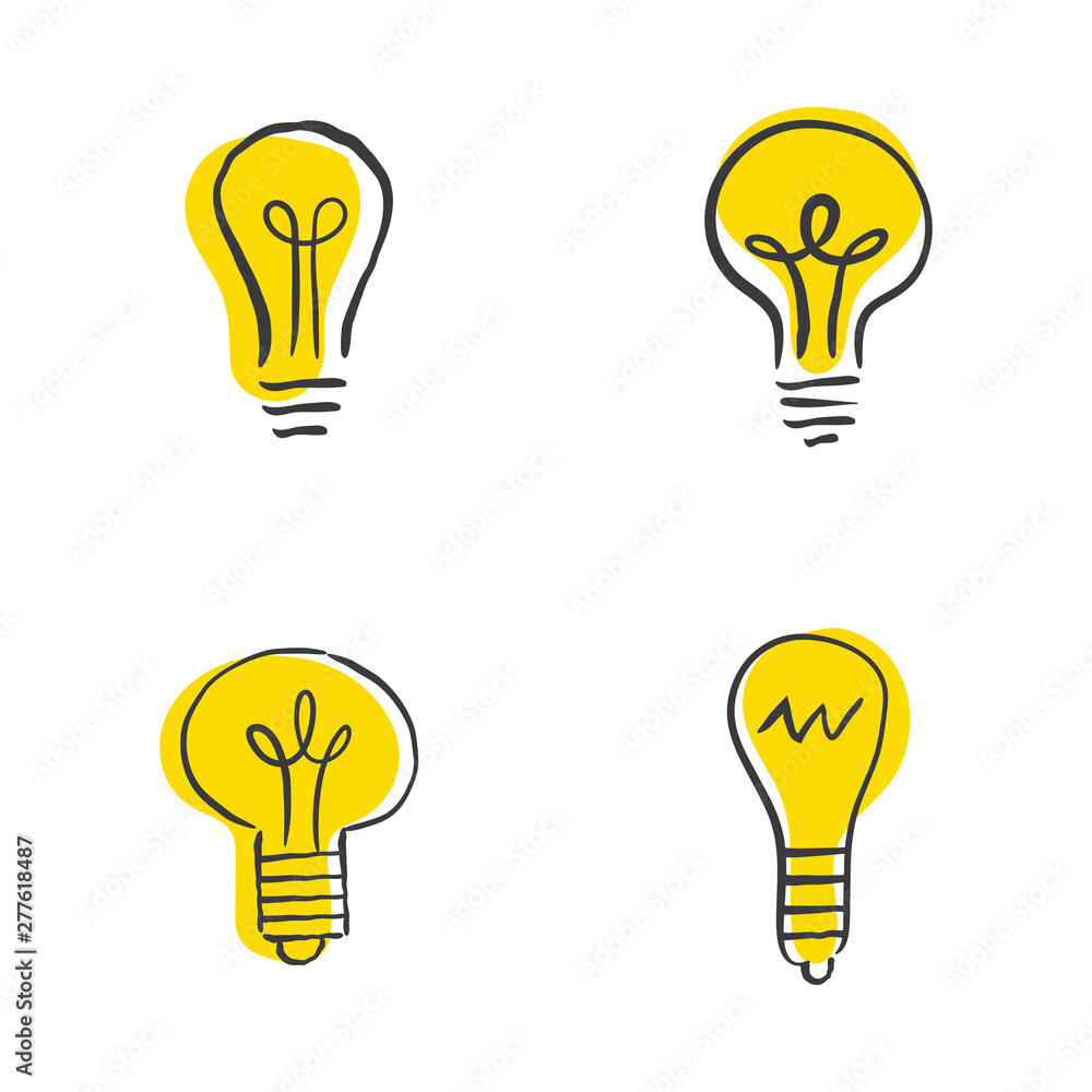 Hand drawn light bulbs, idea icons doodle collection Hand drawn light bulbs, idea icons doodle collection