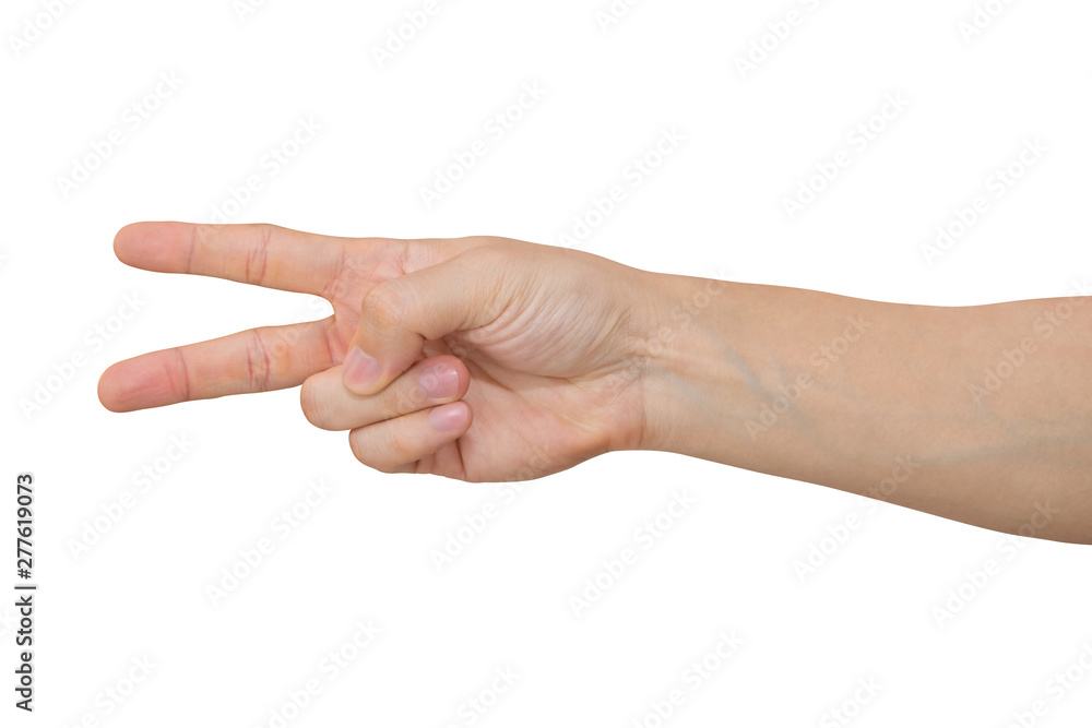 Man hand showing two fingers isolated on white background with clipping path. Man hand showing two fingers isolated on white background with clipping path.