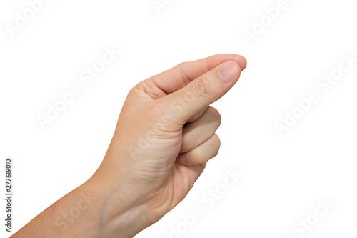 Man hand holding isolated on white background with clipping path.