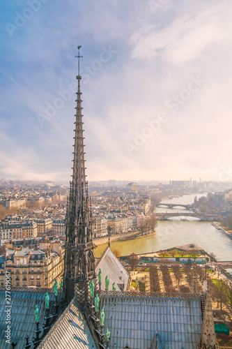 The spire of Notre Dam de Paris completely destroyed by the fire of April 15  2019.Paris.France