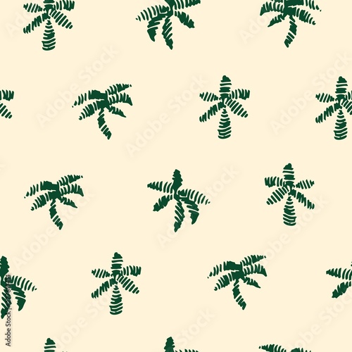Seamless repeat pattern with sketched brushstroke palm tree half-drop silhouette