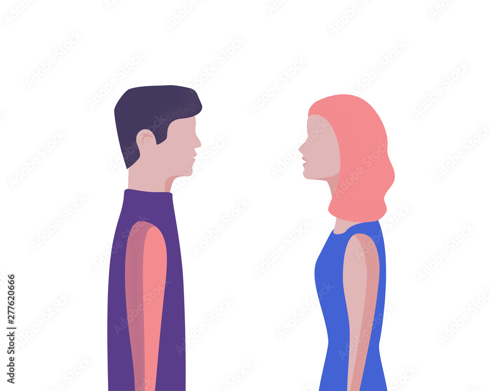 Man and woman profile face to face at the meeting Man and woman profile face to face at the meeting