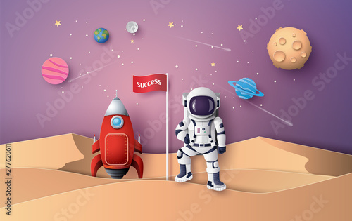  Astronaut Landing with Rocket on Alien Plane