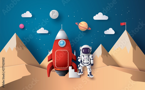 Astronaut with Flag on the moon