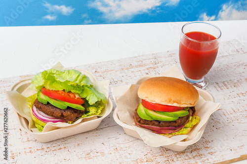 ハンバーガーセット　American fast food hamburger photo