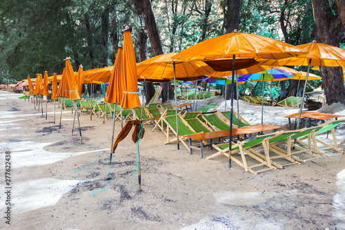 Wallpaper Mural Rows of canvas or burlap beach chairs and large umbrella on the sand beach in Thailand Torontodigital.ca