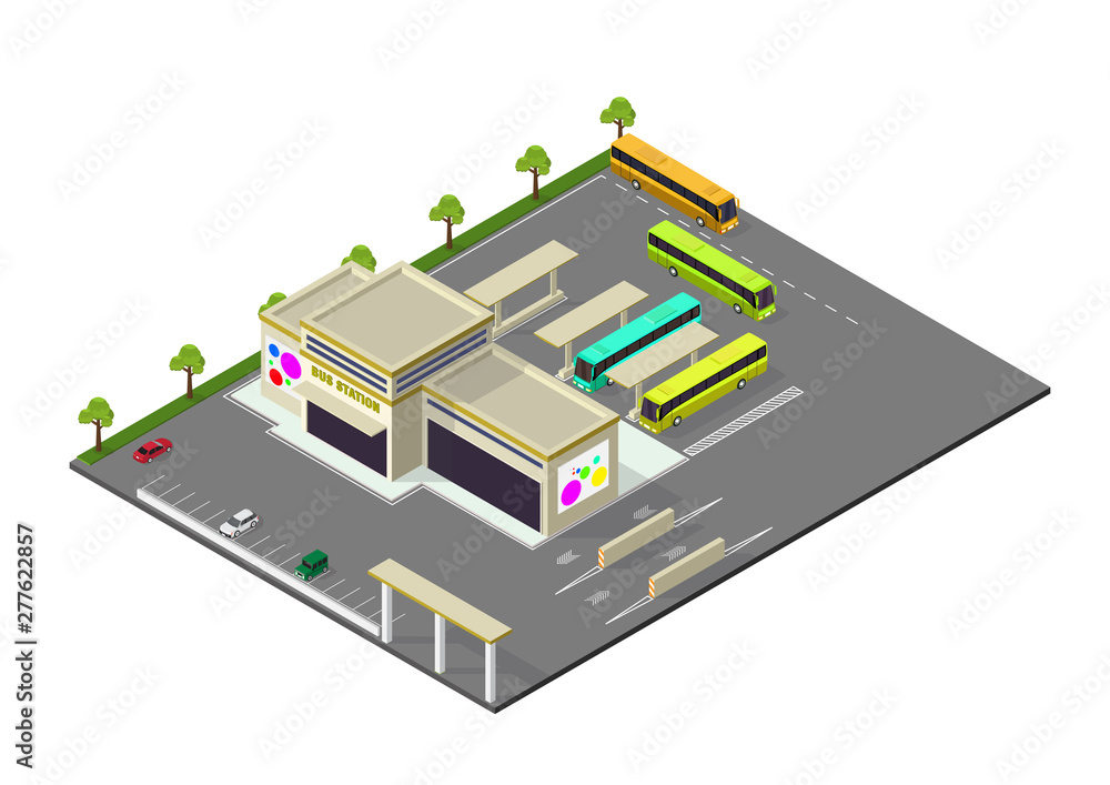 isometric representing bus station isometric representing bus station