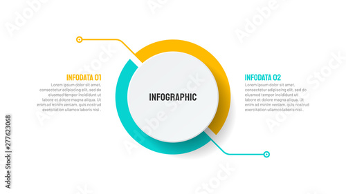 Business infographic template design element with circle half process. Vector business concept with 2 options, steps.