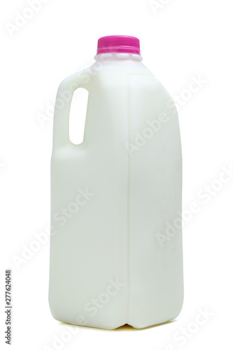 Half gallon bottle of milk with pink color cap