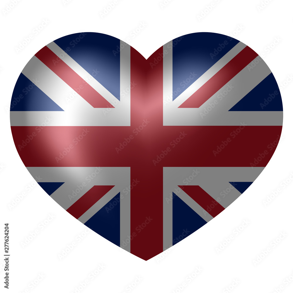Obraz premium Flag of United Kingdom in heart shape. 3d vector illustration.
