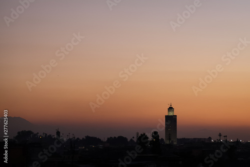 Sunset over the Koutoubia Mosque in Marrakesh, Morocco