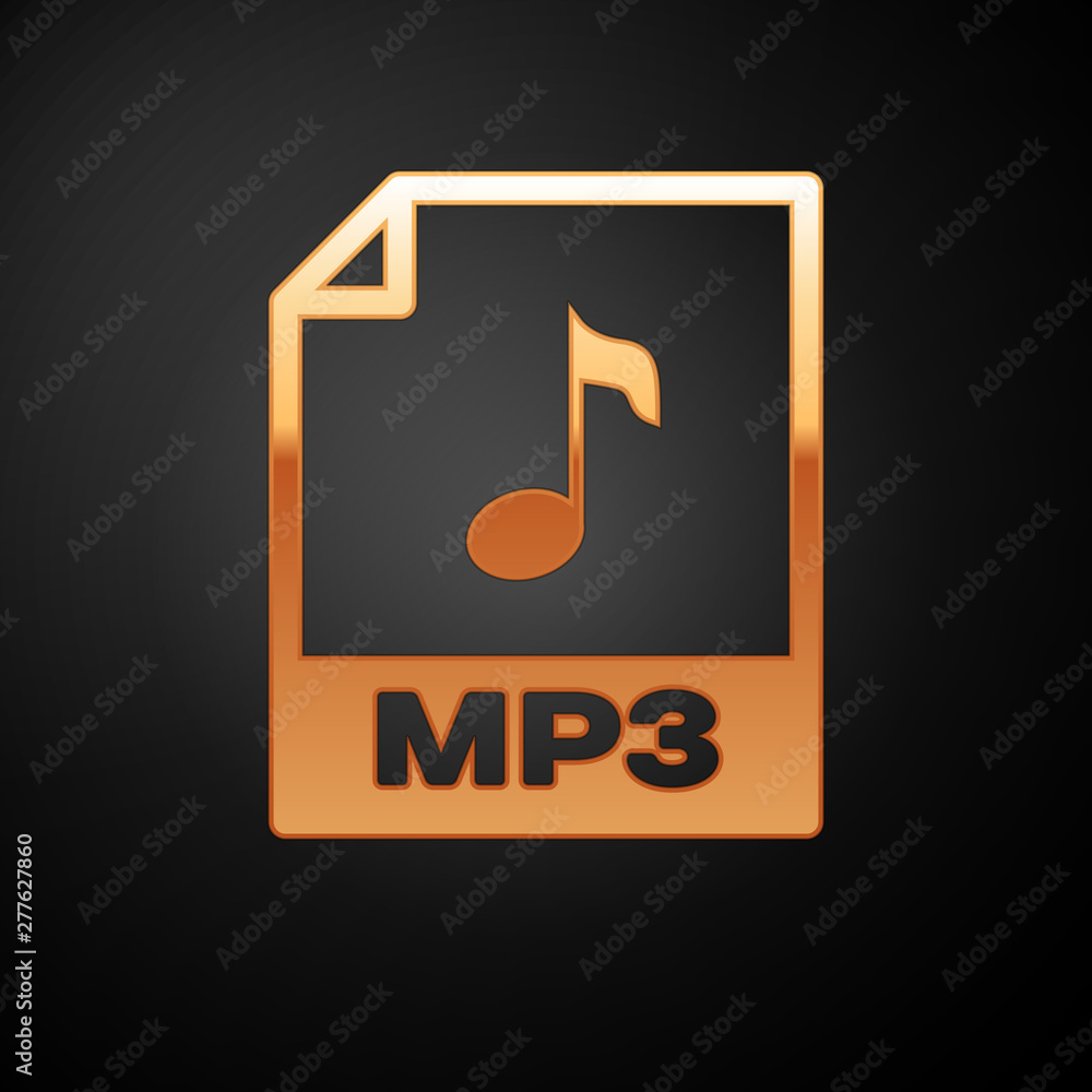 Vecteur Stock Gold MP3 file document icon. Download mp3 button icon  isolated on black background. Mp3 music format sign. MP3 file symbol.  Vector Illustration | Adobe Stock