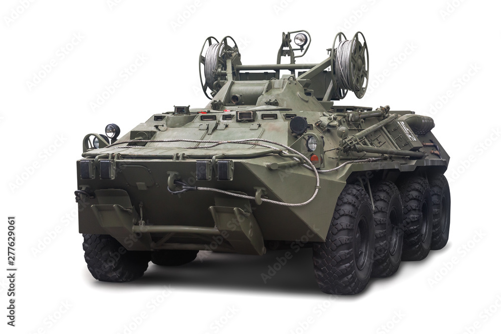 The armored repair evacuation vehicle BREM-K is in service with the Russian Army. Isolated on white background The armored repair evacuation vehicle BREM-K is in service with the Russian Army. Isolated on white background