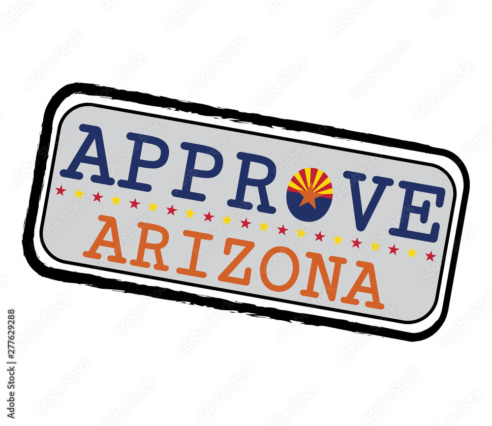 Fototapeta premium Vector Stamp for Approve logo with Arizona Flag in the shape of O and text Arizona.