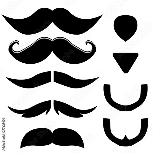 Black-and-white illustration of mustaches, beard, barbershop goatee and fathers Day 