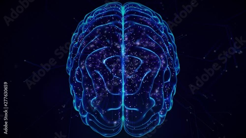 Neural Network creating Artificial intelligence brain, self awareness digital face, big data deep learning computer machine, techie computing abstract background, 3d illustration