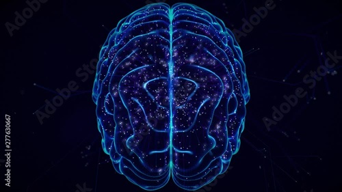 Neural Network creating Artificial intelligence brain, self awareness digital face, big data deep learning computer machine, techie computing abstract background, 3d illustration