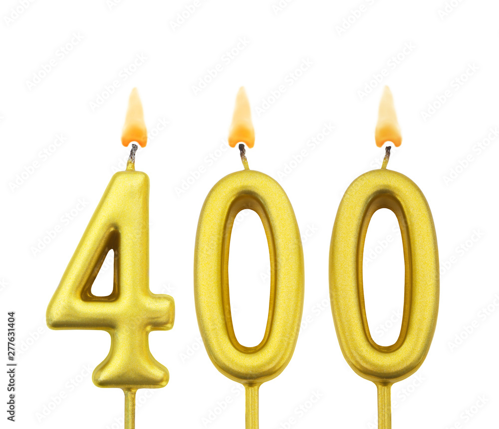golden birthday candles isolated on white background, number 400 golden birthday candles isolated on white background, number 400