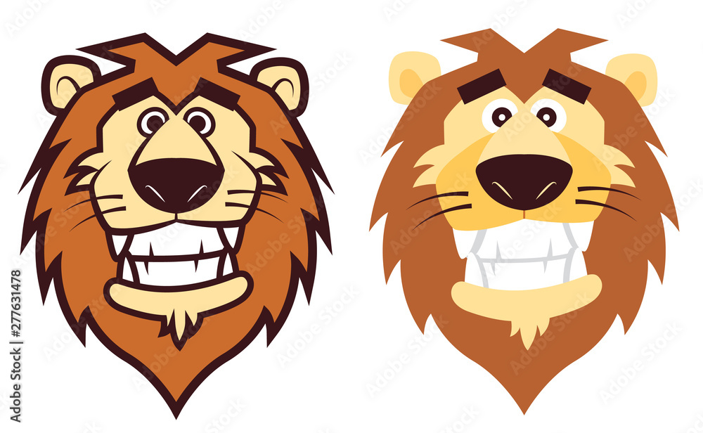 Naklejka premium Set Cute lion head mascot for sport or zoo/animal hospital mascot - flat vector