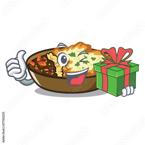 With gift gratin in the a mascot shape
