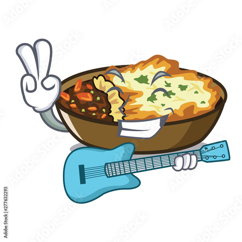 With guitar gratin in the a mascot shape