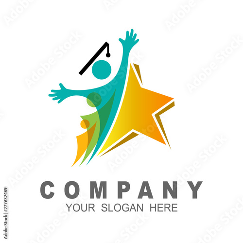 education logo with simple design illustration, human and academy logo vector, star logo with academy icon, community symbol