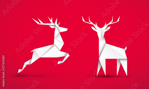 Renifery origami. Boże narodzenie. Ilustracja wektorowa