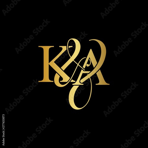 K & A KA logo initial vector mark. Initial letter K & A KA luxury art vector mark logo, gold color on black background.