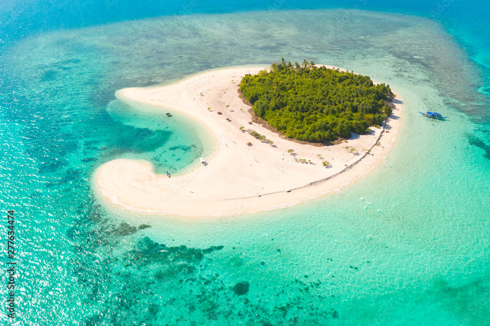 Patawan Island. Small Tropical Island With White Sandy Beach. Beautiful 