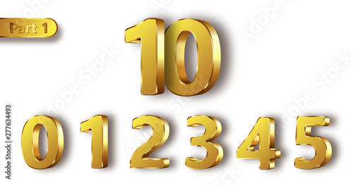 Golden metal unique numbers set of realistic vector illustration