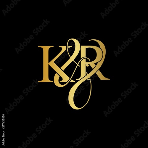 K & R KR logo initial vector mark. Initial letter K & R KR luxury art vector mark logo, gold color on black background.