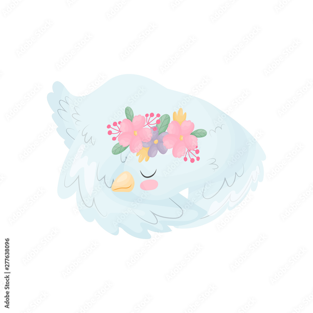 Cute swan is sleeping. Vector illustration on white background.