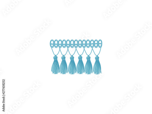 Blue braid with a tassels on long threads. Vector illustration on white background.