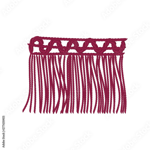 Burgundy braid with long threads. Vector illustration on white background.