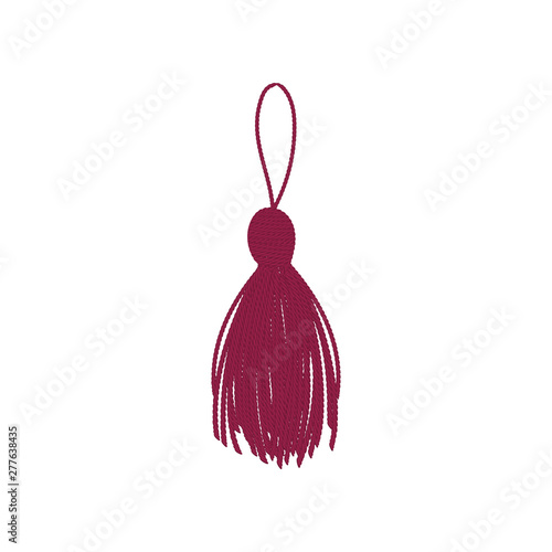 Burgundy tassel of yarn. Vector illustration on white background.