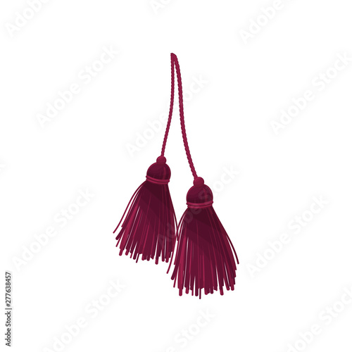 Two burgundy tassels. Vector illustration on white background.