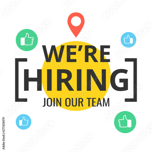 We are hiring poster or banner design. Job vacancy advertisement concept. Vector illustration.