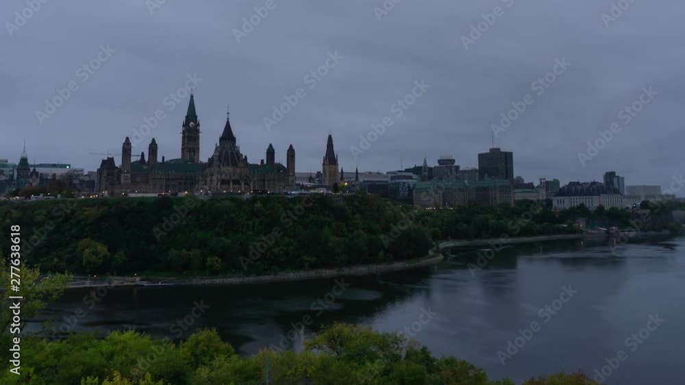Time Lapse view of Downtown Ottawa and the Parliament of Canada during a cloudy sunset. Taken from Nepean Point, Ontario, Canada. Time Lapse view of Downtown Ottawa and the Parliament of Canada during a cloudy sunset. Taken from Nepean Point, Ontario, Canada.