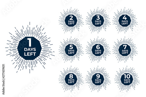 Days left badges. Sale offer shopping day countdown. Vector illustration.