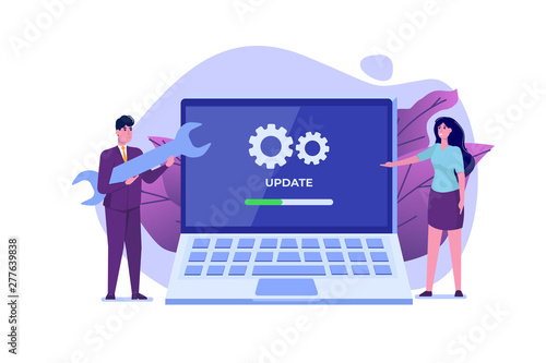 Laptop System update flat style concept. Vector illustration