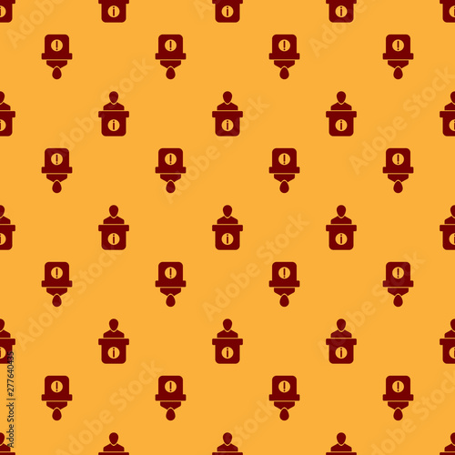 Red Information desk icon isolated seamless pattern on brown background. Man silhouette standing at information desk. Help person symbol. Information counter icon. Vector Illustration